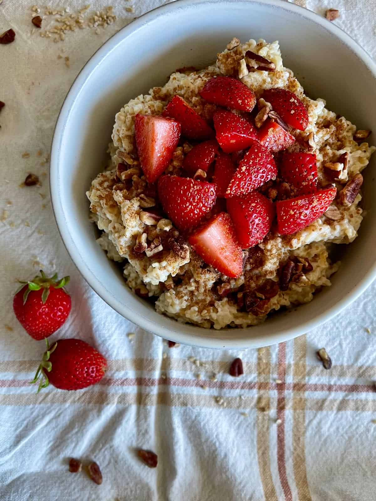 Copycat Panera Oatmeal with Strawberries Pecans and Cinnamon