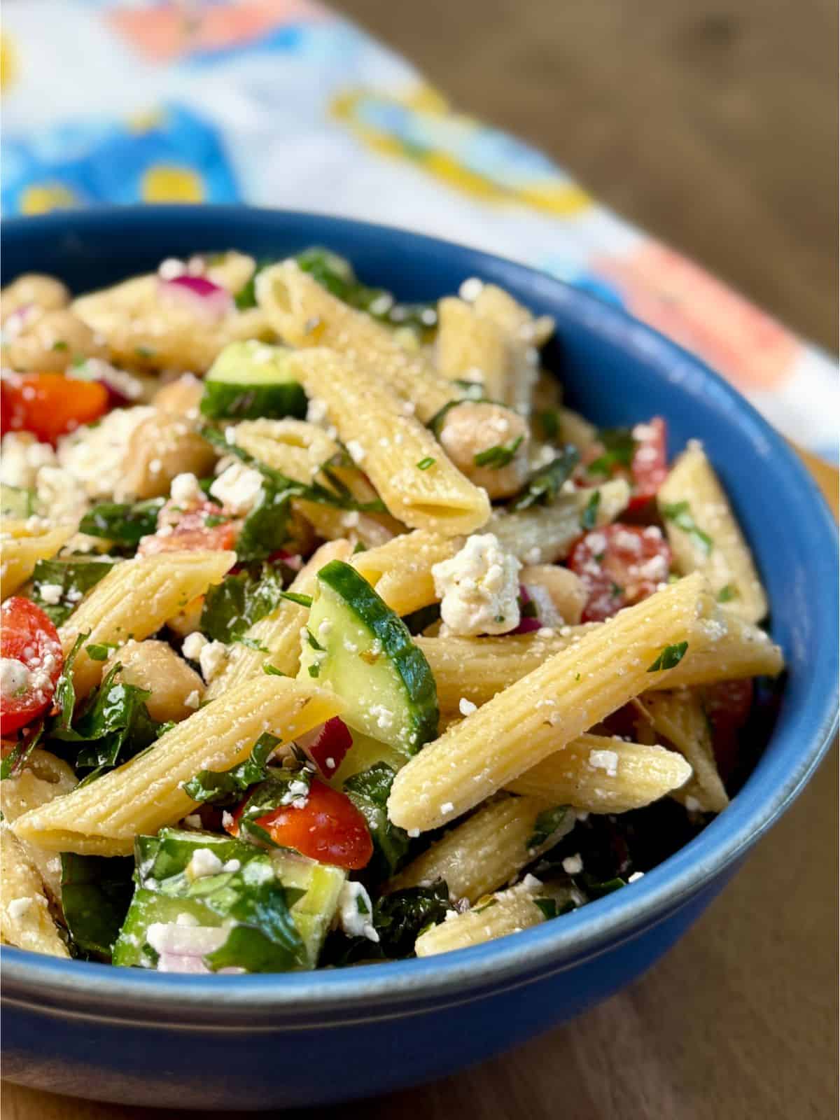 High Fiber Greek Pasta Salad with 8 grams of fiber